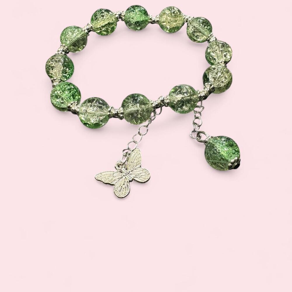 Green butterfly beaded bracelet fairycore